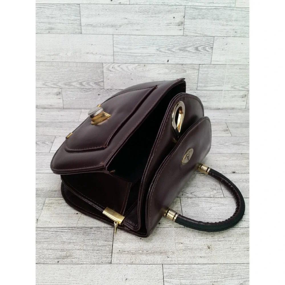 Vintage A Leather Handbag Bag Purse Framed Purse Vintage Mahogany